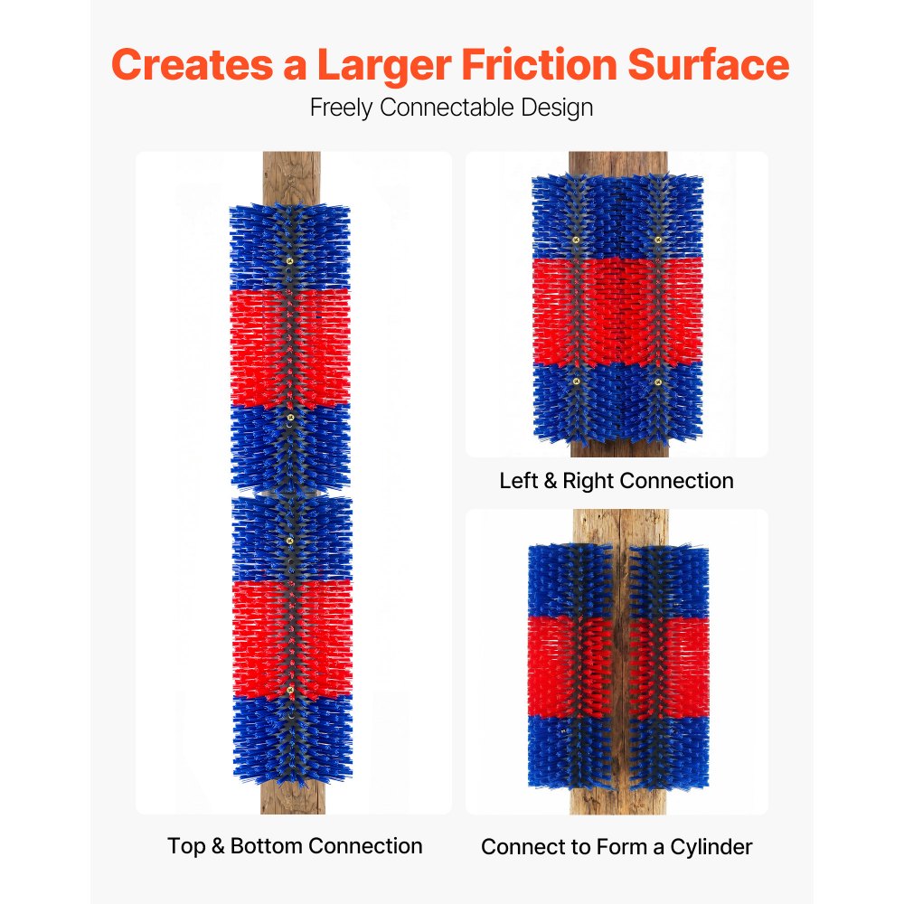 VEVOR Cepillo Rascador para Ganado 430 x 190 mm, Conjunto de 3 Unidades, Raspador para Vacas Caballos Ovejas, para Aliviar la Picazón en la Espalda, Kit de 12 Tornillos, para Campo Granja, Azul y Rojo