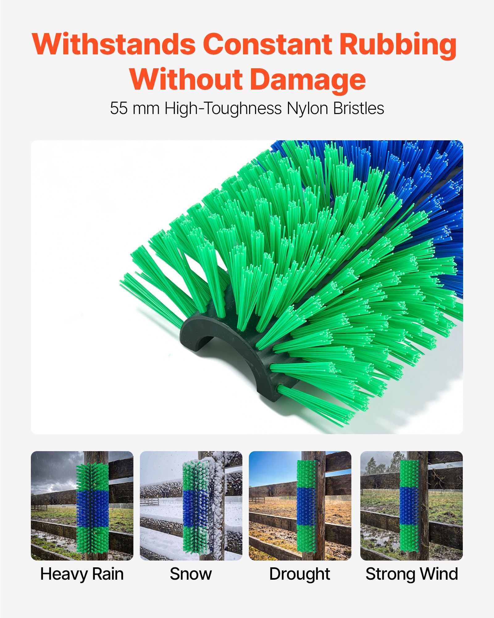 VEVOR Cepillo Rascador para Ganado, 1 Pieza, 430 x 190 mm, Raspador para Granja Campo Parque Zoológico, Cepillo de Masaje para Caballos Vacas Ovejas, con Tornillos de Instalación, Color Verde y Azul