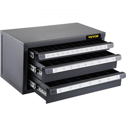 VEVOR Caja de Herramientas para Brocas 1/16"-1/2" Caja Vacía para Grifos 3 Cajones 29 Compartimentos Etiquetados Organizador de Brocas 37,5x20x20 cm Fácil Identificación Espacio Apilable para Talleres