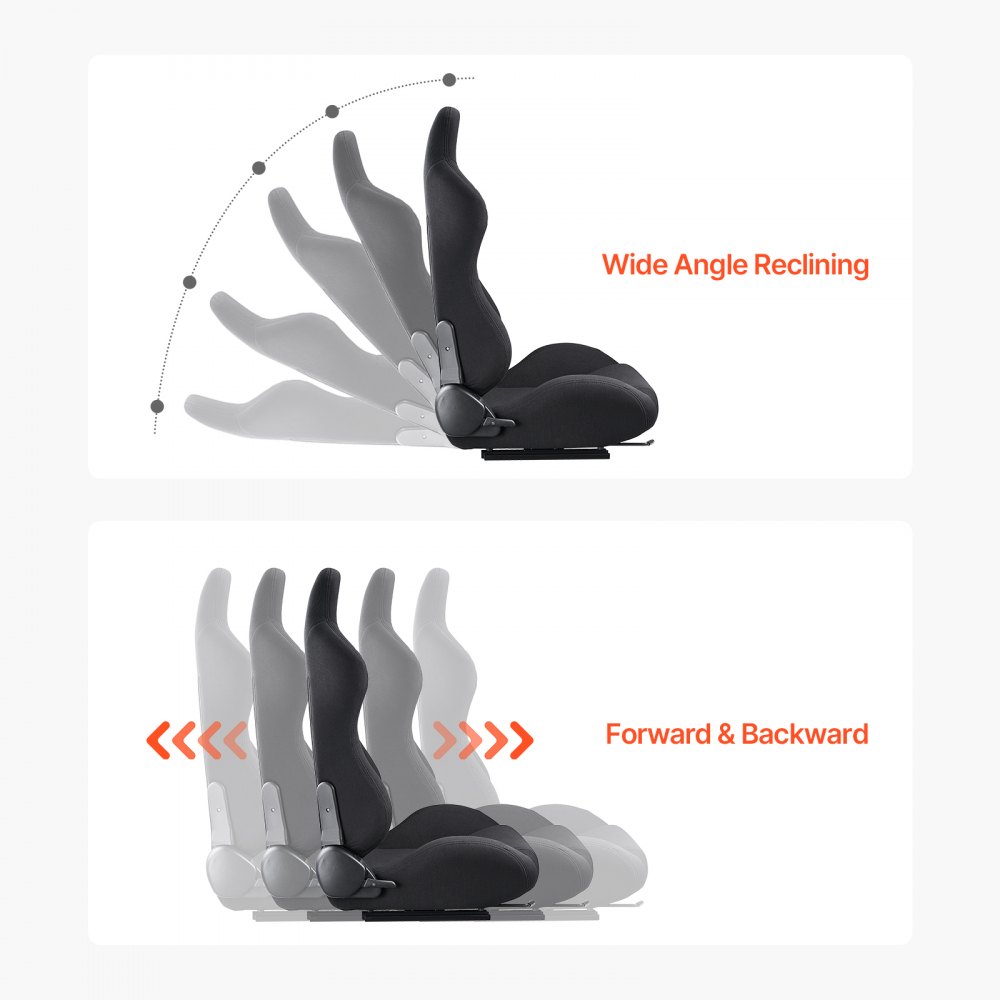 VEVOR Racing Seat Adjustable Racing Cockpit with Wide-Angle Tilt and High-Resilience Foam, 2 Pieces. Racing Chair with Soft Polyester Fabric and Q235B Slider, Suitable for Racing Cars and Go-Karts