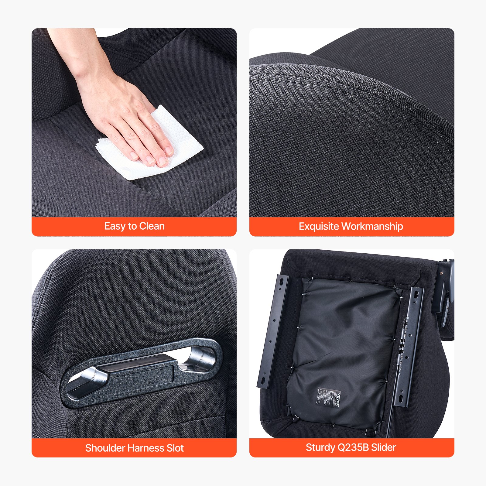 VEVOR Racing Seat Adjustable Racing Cockpit with Wide-Angle Tilt and High-Resilience Foam, 2 Pieces. Racing Chair with Soft Polyester Fabric and Q235B Slider, Suitable for Racing Cars and Go-Karts