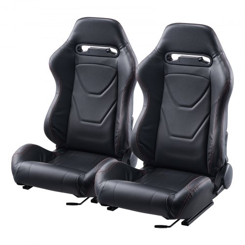 VEVOR Asiento de Carreras, Juego de 2, con Ángulo Amplio Reclinable y Espuma de Alta Resiliencia, con Cuero de PVC Suave y Deslizador Q235B, Apto para Autos de Crreras y Karts, 550 x 585 x 885 mm