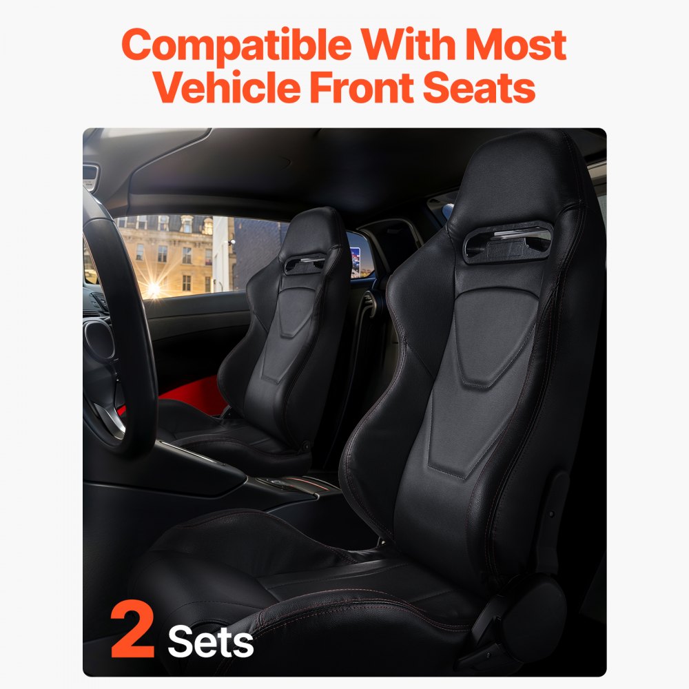 VEVOR Asiento de Carreras, Juego de 2, con Ángulo Amplio Reclinable y Espuma de Alta Resiliencia, con Cuero de PVC Suave y Deslizador Q235B, Apto para Autos de Crreras y Karts, 550 x 585 x 885 mm
