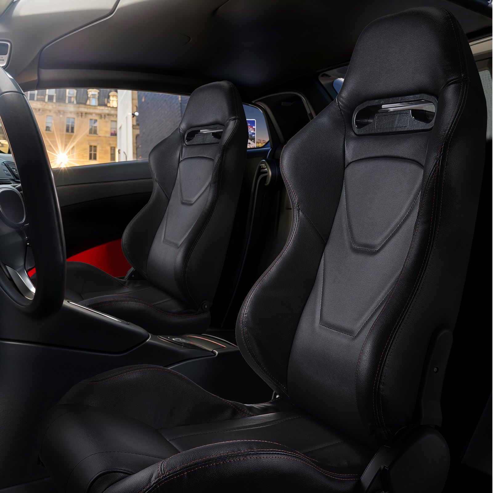 VEVOR Asiento de Carreras, Juego de 2, con Ángulo Amplio Reclinable y Espuma de Alta Resiliencia, con Cuero de PVC Suave y Deslizador Q235B, Apto para Autos de Crreras y Karts, 550 x 585 x 885 mm