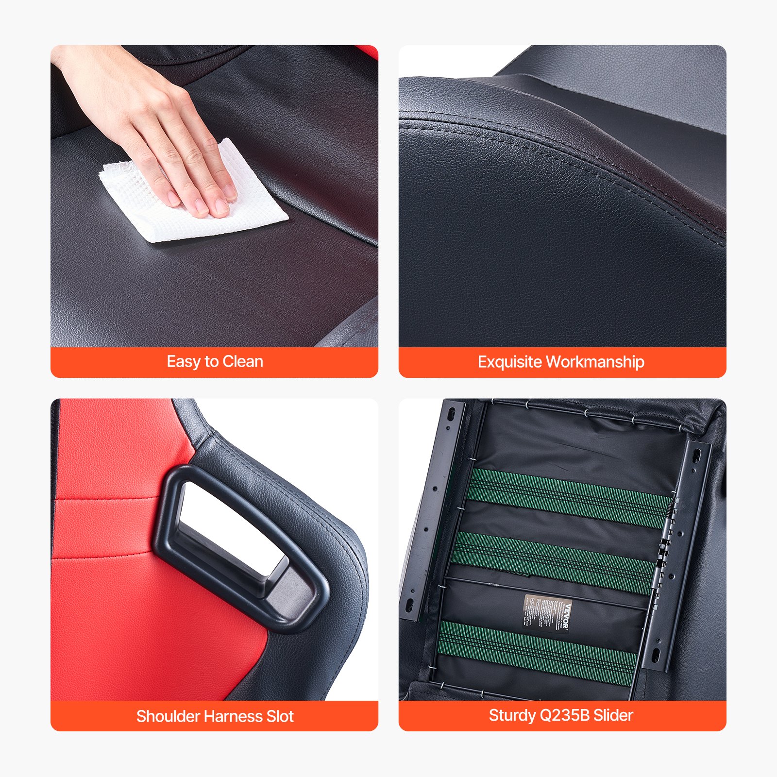 VEVOR Asiento de Carreras, Juego de 2, con Ángulo Amplio Reclinable y Espuma Alta Resiliencia, con Cuero de PVC Suave y Deslizador Q235B, Apto para Autos de Carreras y Karts, 590 x 560 x 960 mm, Rojo