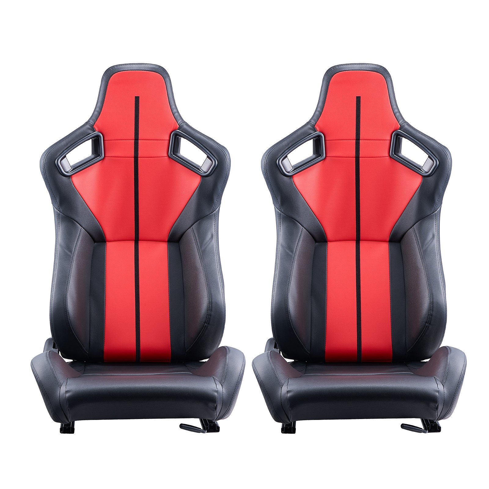 VEVOR Asiento de Carreras, Juego de 2, con Ángulo Amplio Reclinable y Espuma Alta Resiliencia, con Cuero de PVC Suave y Deslizador Q235B, Apto para Autos de Carreras y Karts, 590 x 560 x 960 mm, Rojo