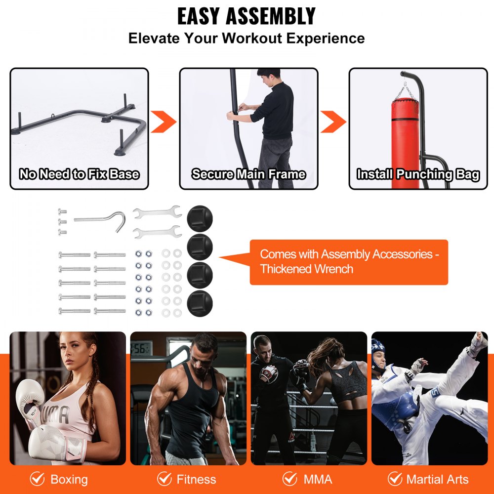 VEVOR Soporte para Saco de Boxeo de Acero Estación de Boxeo Independiente Carga de 181 kg Soporte de Boxeo Altura Ajustable con Base Pesada Equipo de Entrenamiento para Gimnasio en casa 126x143x208 cm