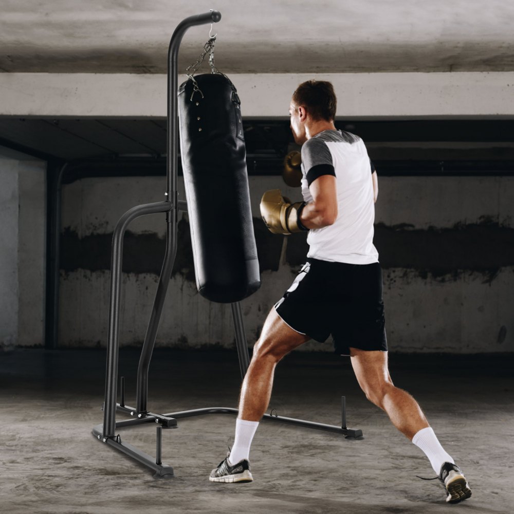 VEVOR Soporte para Saco de Boxeo de Acero Estación de Boxeo Independiente Carga de 181 kg Soporte de Boxeo Altura Ajustable con Base Pesada Equipo de Entrenamiento para Gimnasio en casa 126x143x208 cm