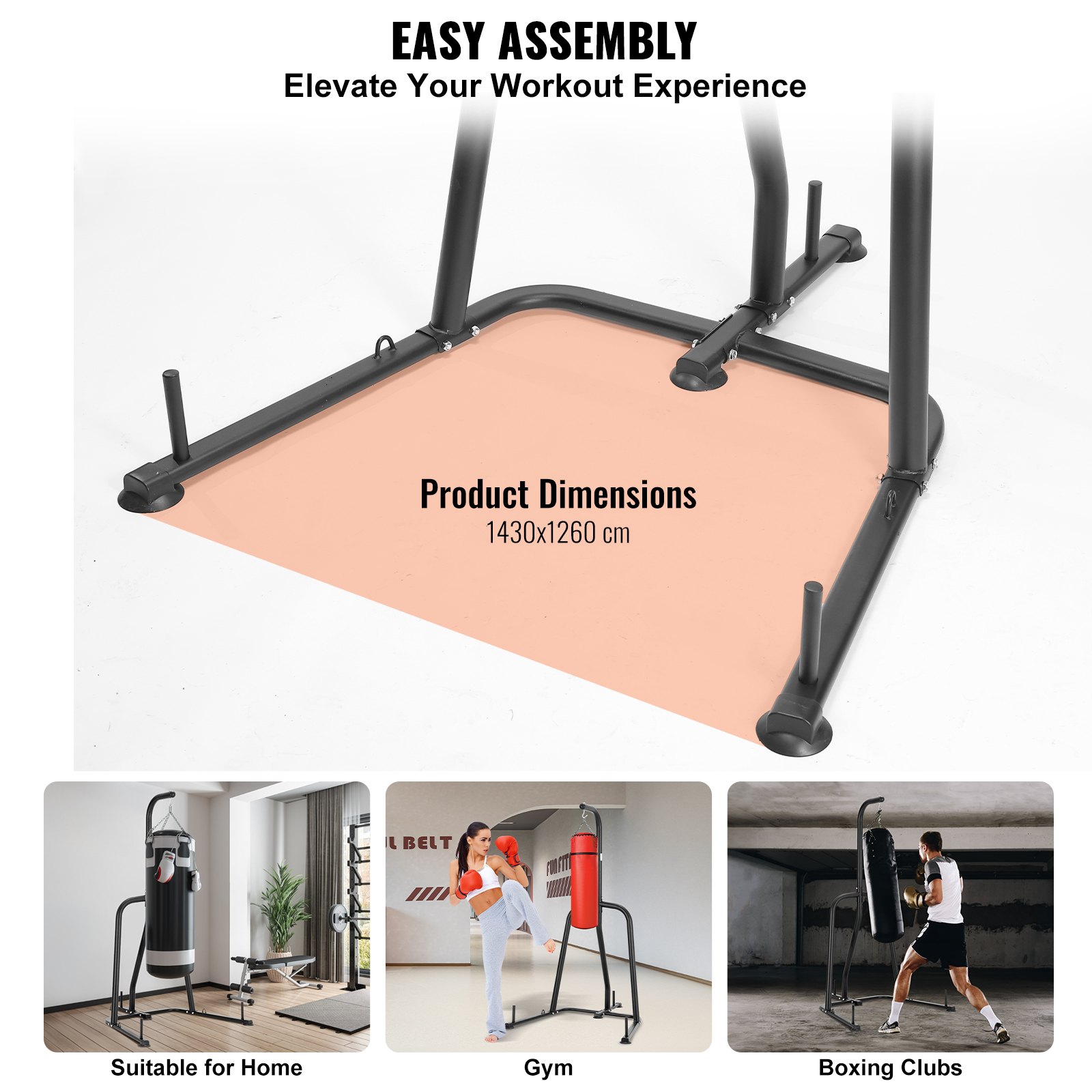 VEVOR Soporte para Saco de Boxeo de Acero Estación de Boxeo Independiente Carga de 181 kg Soporte de Boxeo Altura Ajustable con Base Pesada Equipo de Entrenamiento para Gimnasio en casa 126x143x208 cm