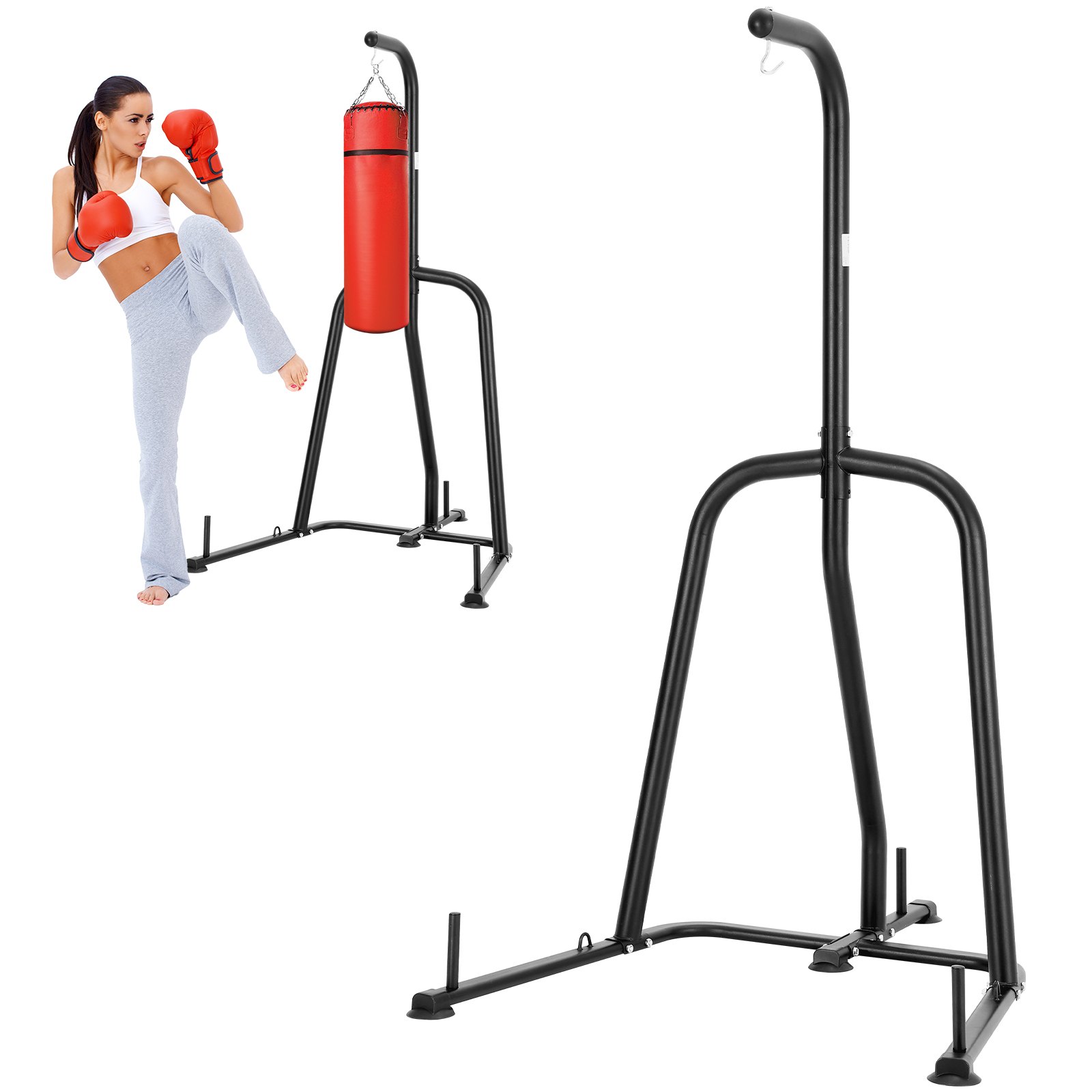 VEVOR Soporte para Saco de Boxeo de Acero Estación de Boxeo Independiente Carga de 181 kg Soporte de Boxeo Altura Ajustable con Base Pesada Equipo de Entrenamiento para Gimnasio en casa 126x143x208 cm