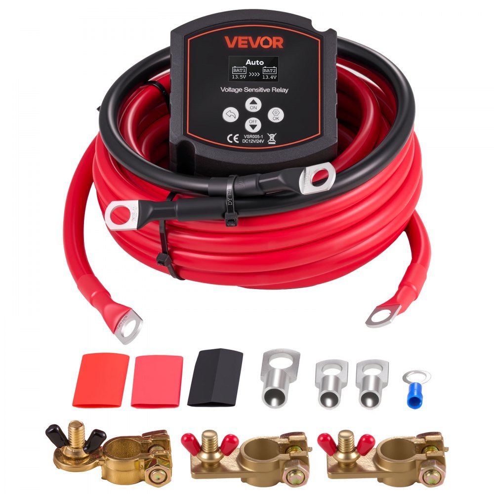 VEVOR Kit de Relé Aislador de Batería de Plomo-Ácido, Relé Sensible al Voltaje VSR 12 V y 300 A con Voltímetro, Pantalla LCD e Interruptor de Desconexión de Batería, a UTV y ATV, 90 x 90 x 80 mm