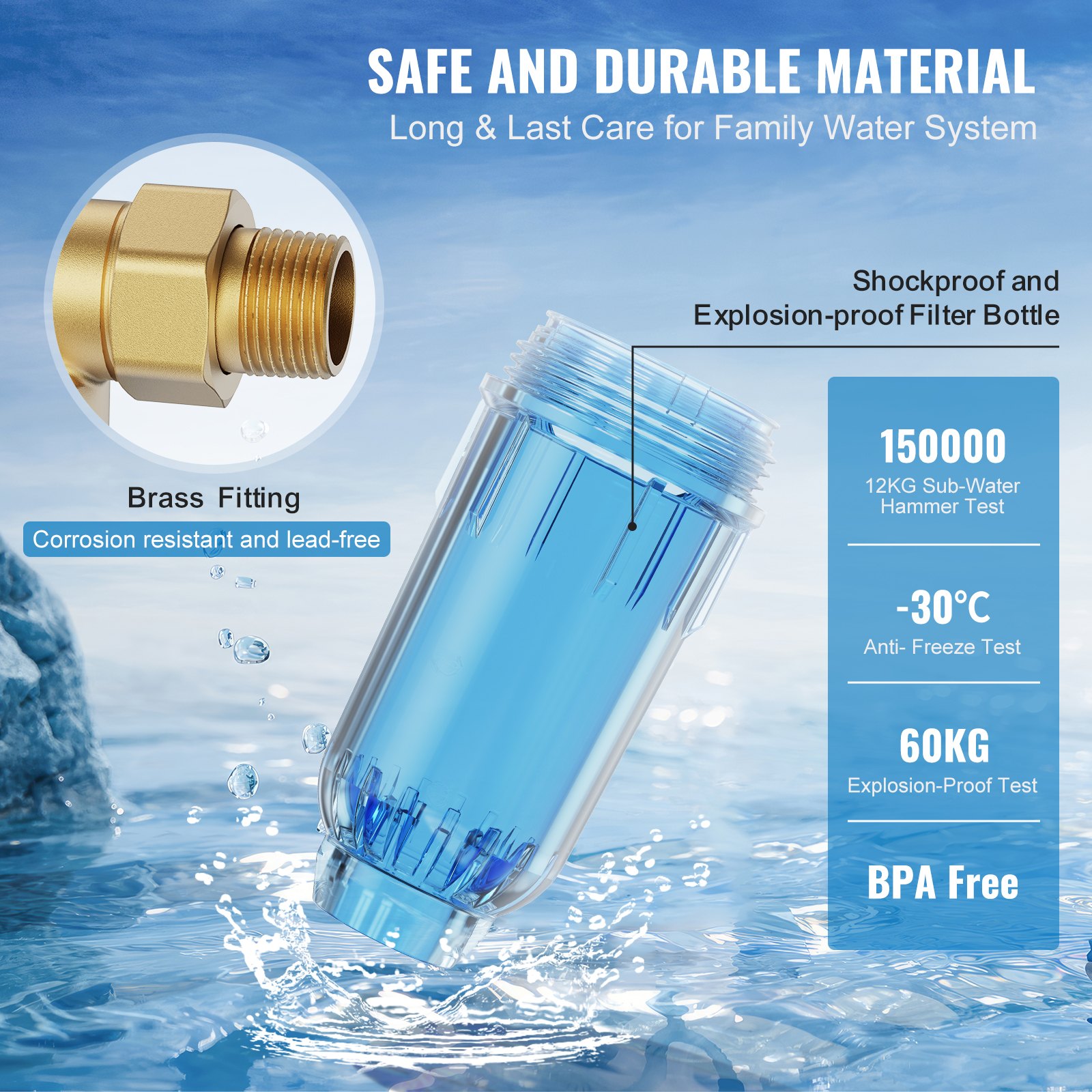 VEVOR Filtro Giratorio, Filtro de Sedimentos de 40 Micrones para Agua de Pozo de Alto Flujo y Sistemas de Filtración de Agua de Toda la Casa, Filtro de Sedimentos de Agua de Pozo 151 x 137 x 274 mm