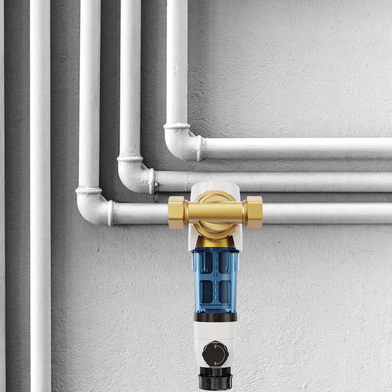 VEVOR Filtro Giratorio, Filtro de Sedimentos de 40 Micrones para Agua de Pozo de Alto Flujo y Sistemas de Filtración de Agua de Toda la Casa, Filtro de Sedimentos de Agua de Pozo 151 x 137 x 274 mm