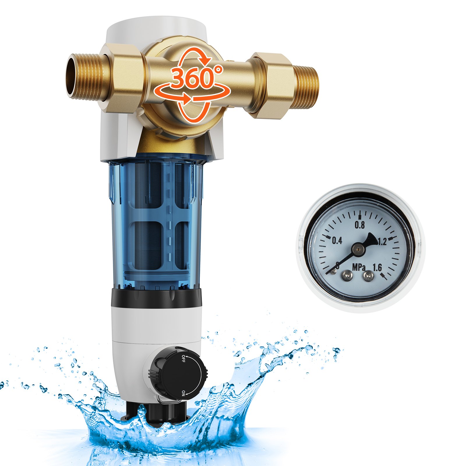 VEVOR Filtro Giratorio, Filtro de Sedimentos de 40 Micrones para Agua de Pozo de Alto Flujo y Sistemas de Filtración de Agua de Toda la Casa, Filtro de Sedimentos de Agua de Pozo 151 x 137 x 274 mm