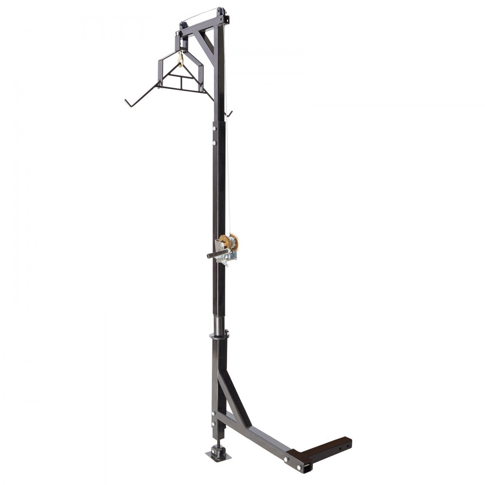 VEVOR Polipasto de ciervo montado en enganche, carga de 500 lbs, polipasto de enganche, polipasto de ciervo con cabrestante, receptor de enganche de 2", base de pie, altura ajustable y giro de 360°