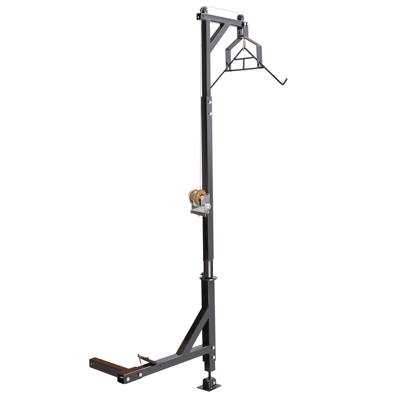 VEVOR Polipasto de ciervo montado en enganche, carga de 500 lbs, polipasto de enganche, polipasto de ciervo con cabrestante, receptor de enganche de 2", base de pie, altura ajustable y giro de 360°