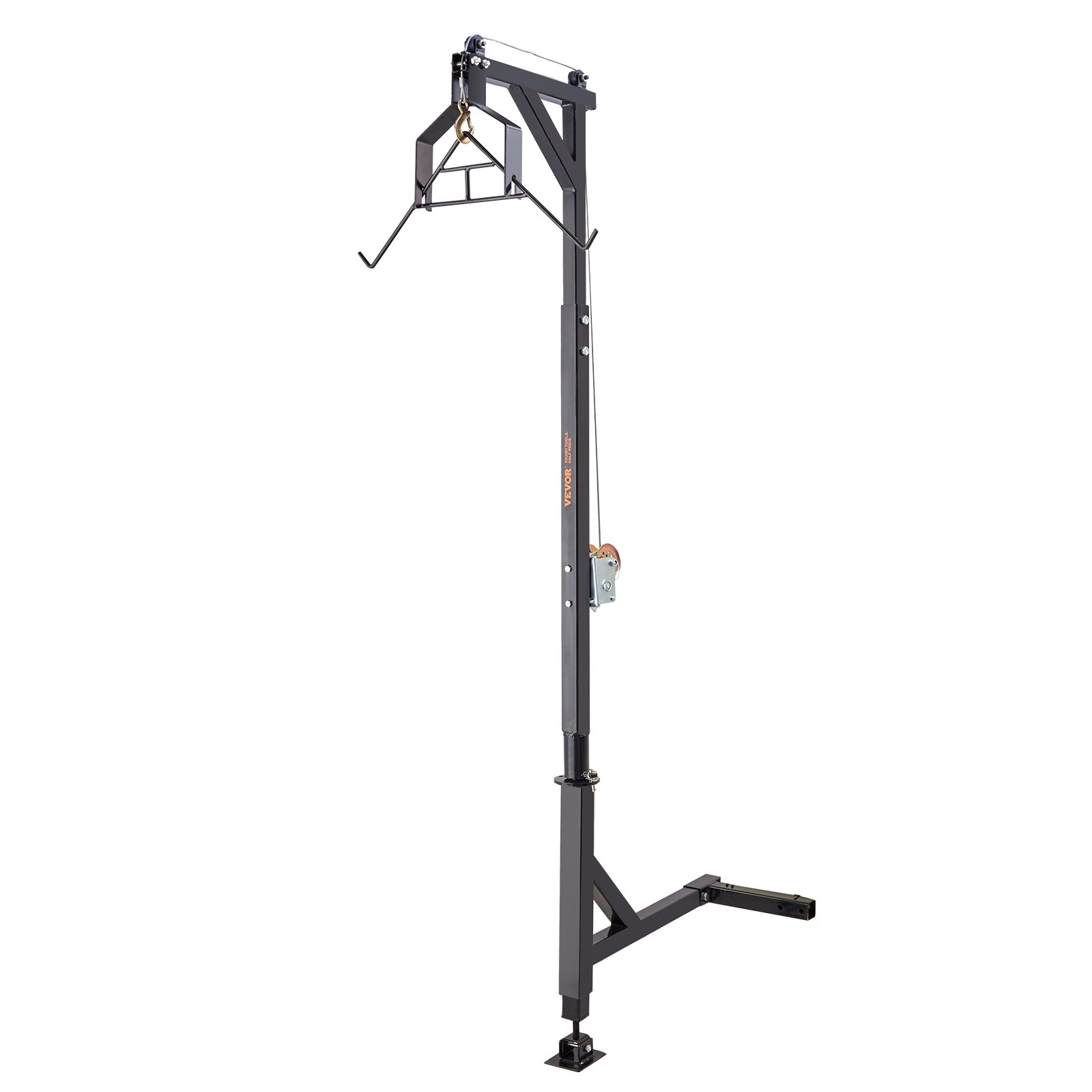 VEVOR Polipasto de ciervo montado en enganche, carga de 500 lbs, polipasto de enganche, polipasto de ciervo con cabrestante, receptor de enganche de 2", base de pie, altura ajustable y giro de 360°