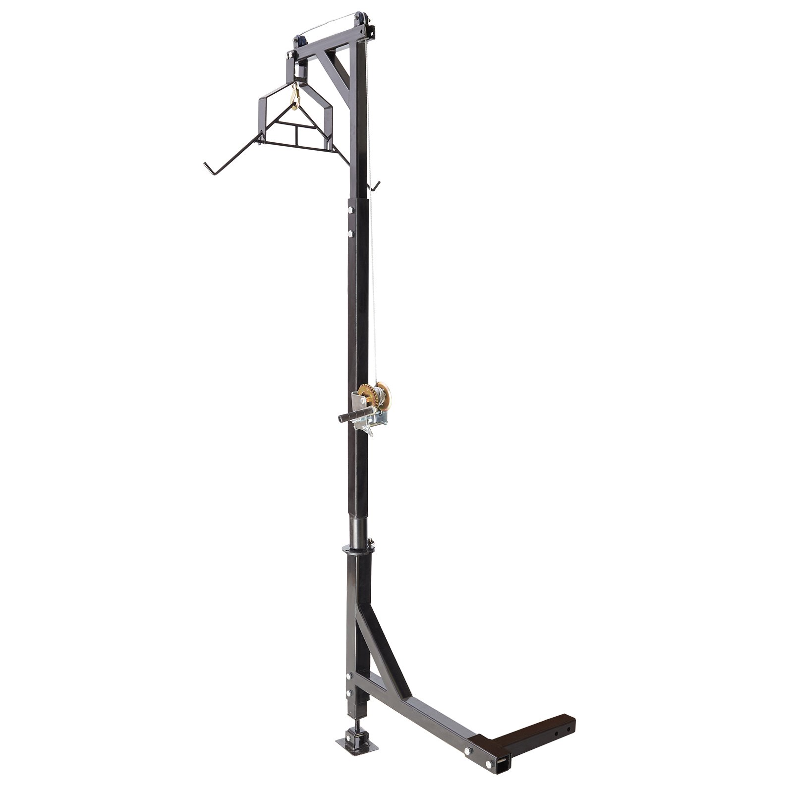 VEVOR Polipasto de ciervo montado en enganche, carga de 500 lbs, polipasto de enganche, polipasto de ciervo con cabrestante, receptor de enganche de 2", base de pie, altura ajustable y giro de 360°