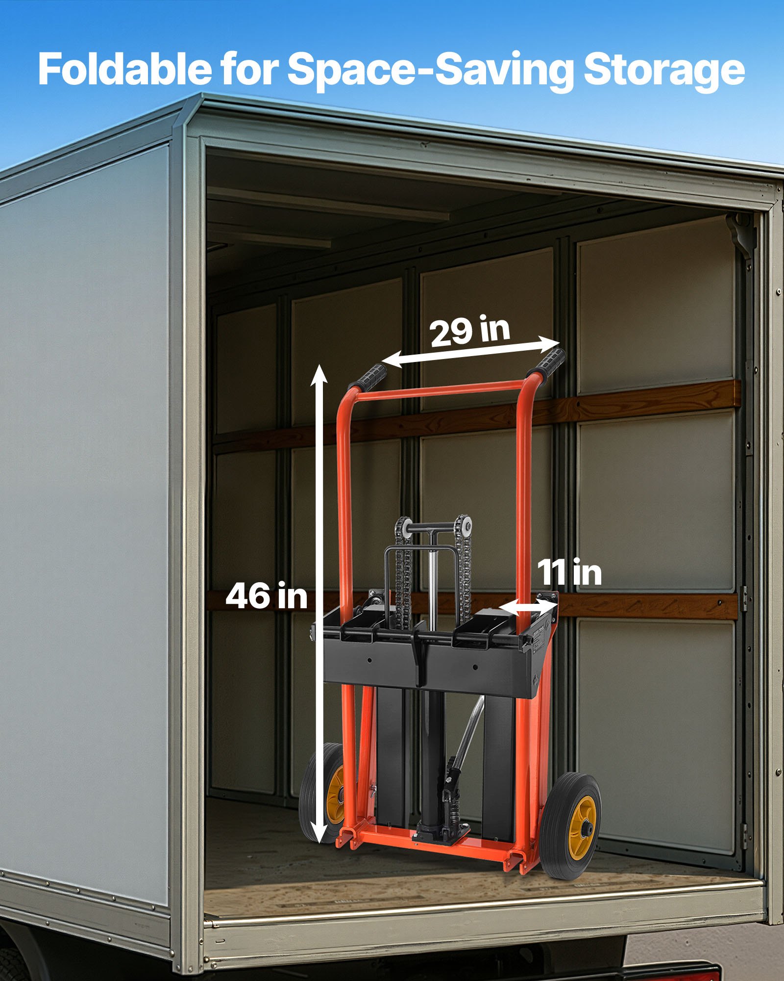 VEVOR Apilador Hidráulico con Cabrestante, Capacidad de Carga de 205 kg Transpaleta con Mesa Elevadora Altura Máxima de Elevación de 90 cm, Carrito de Mesa Plegable y Portátil, Amarillo y Negro
