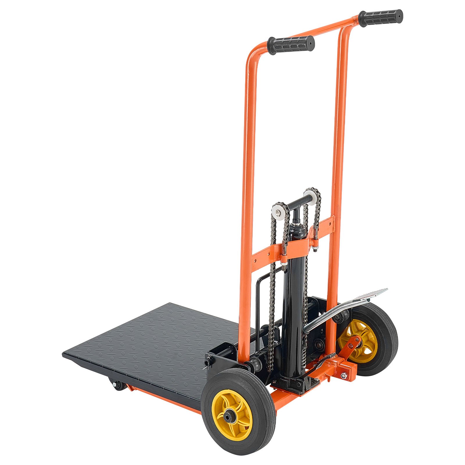 VEVOR Apilador Hidráulico con Cabrestante, Capacidad de Carga de 205 kg Transpaleta con Mesa Elevadora Altura Máxima de Elevación de 90 cm, Carrito de Mesa Plegable y Portátil, Amarillo y Negro