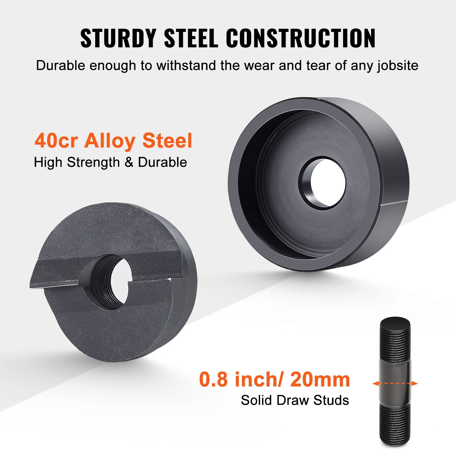 VEVOR Juego de Punzones Hidráulicos y Matrices 4 Piezas 22/ 27,5/ 34/ 43 mm Punzón Hidráulico de Acero 40Cr de Forma Redonda Herramienta para Punzonado Manual de Chapa de Acero Inoxidable Plástico