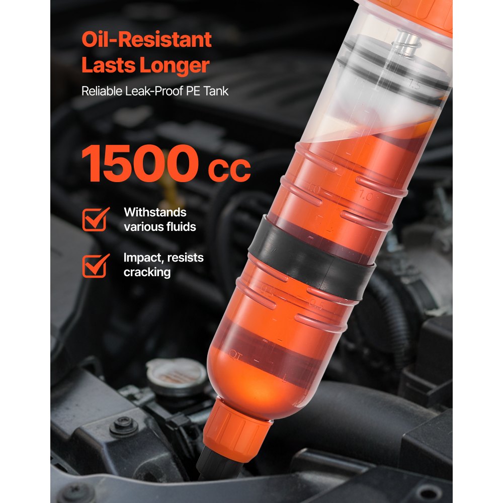 VEVOR Jeringa de Succión de Aceite 1500 cc, Bomba Extractora de Líquido Manual con Adaptadores, Anillos de Goma Herméticos, para Extracción y Relleno de Líquido de Frenos Aceite de Transmisión Coches