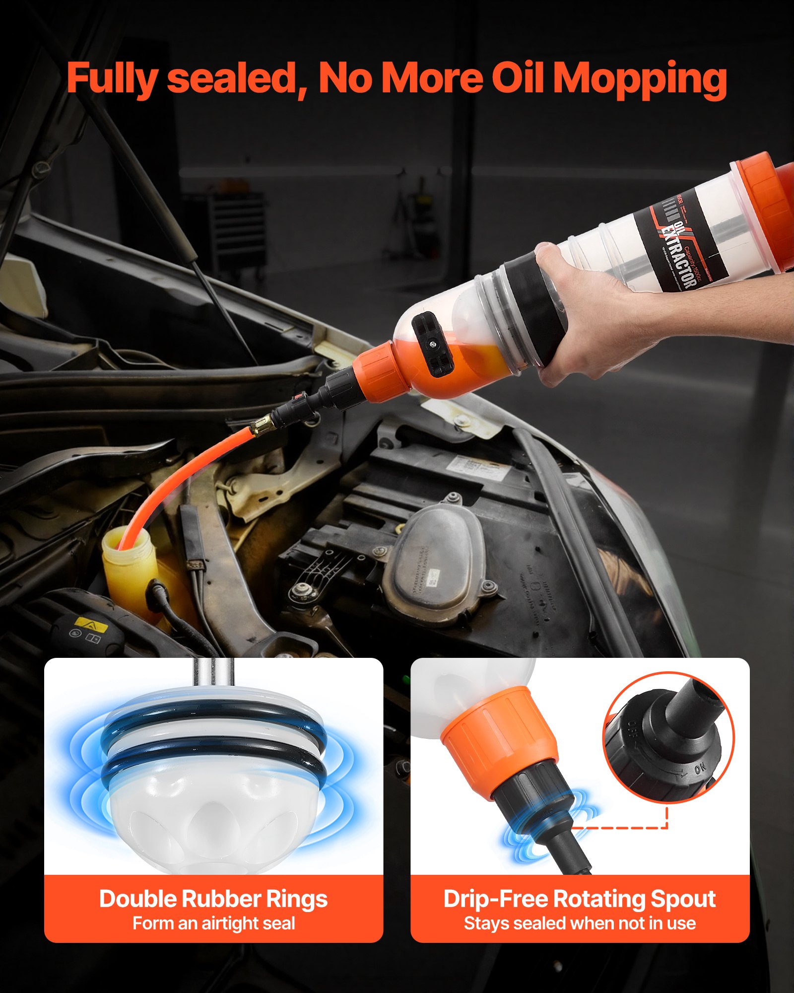 VEVOR Jeringa de Succión de Aceite 1500 cc, Bomba Extractora de Líquido Manual con Adaptadores, Anillos de Goma Herméticos, para Extracción y Relleno de Líquido de Frenos Aceite de Transmisión Coches