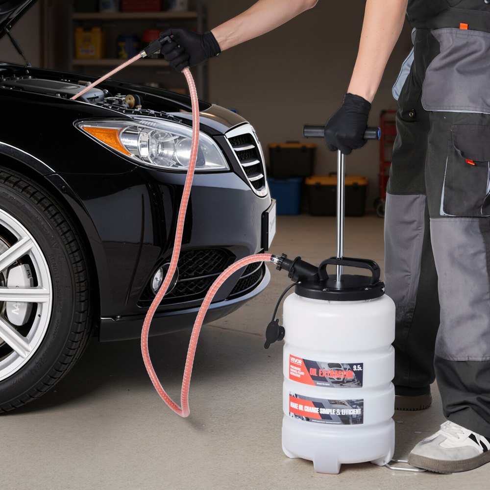 VEVOR Bomba de Líquido de Transmisión Manual Capacidad 9,5 L, Extractor de Aceite de Mano para Máquinas, con Manguera 150 cm Tubos de Extensión Adaptadores, Cambio de Aceite para Coches Barcos Motos