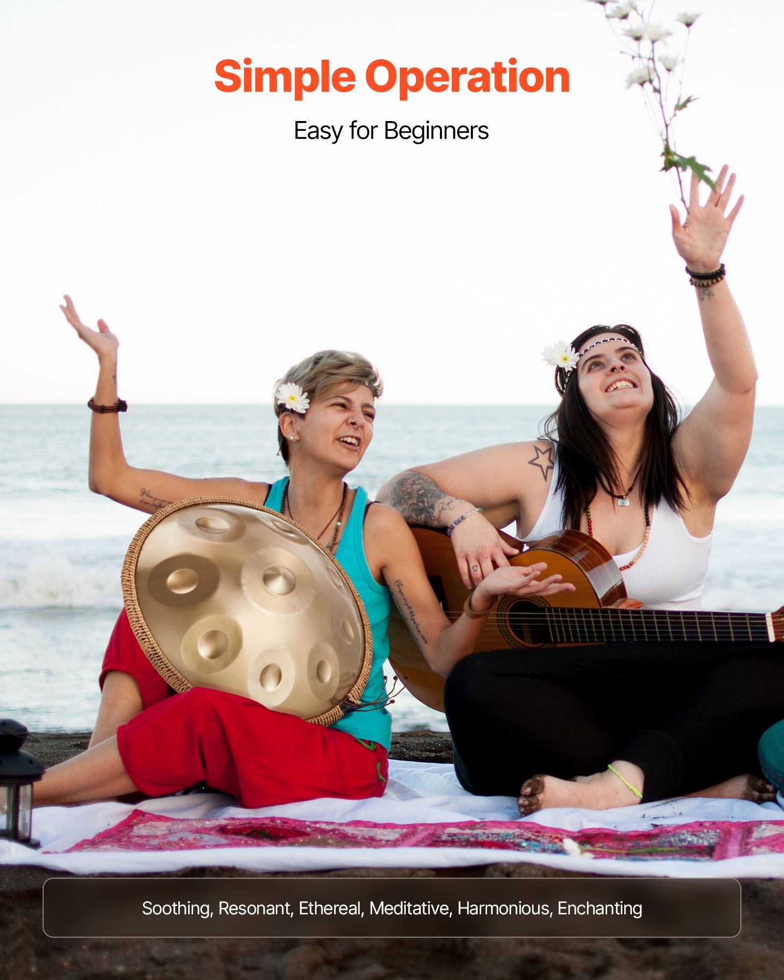 VEVOR Tambor de Mano 55 cm 9 Notas 432 Hz, Tambor Handpan en D Menor con Mazos, Instrumento de Percusión con Bolsa de Transporte para Yoga, Meditación, Educación Musical de Principiantes, Dorado