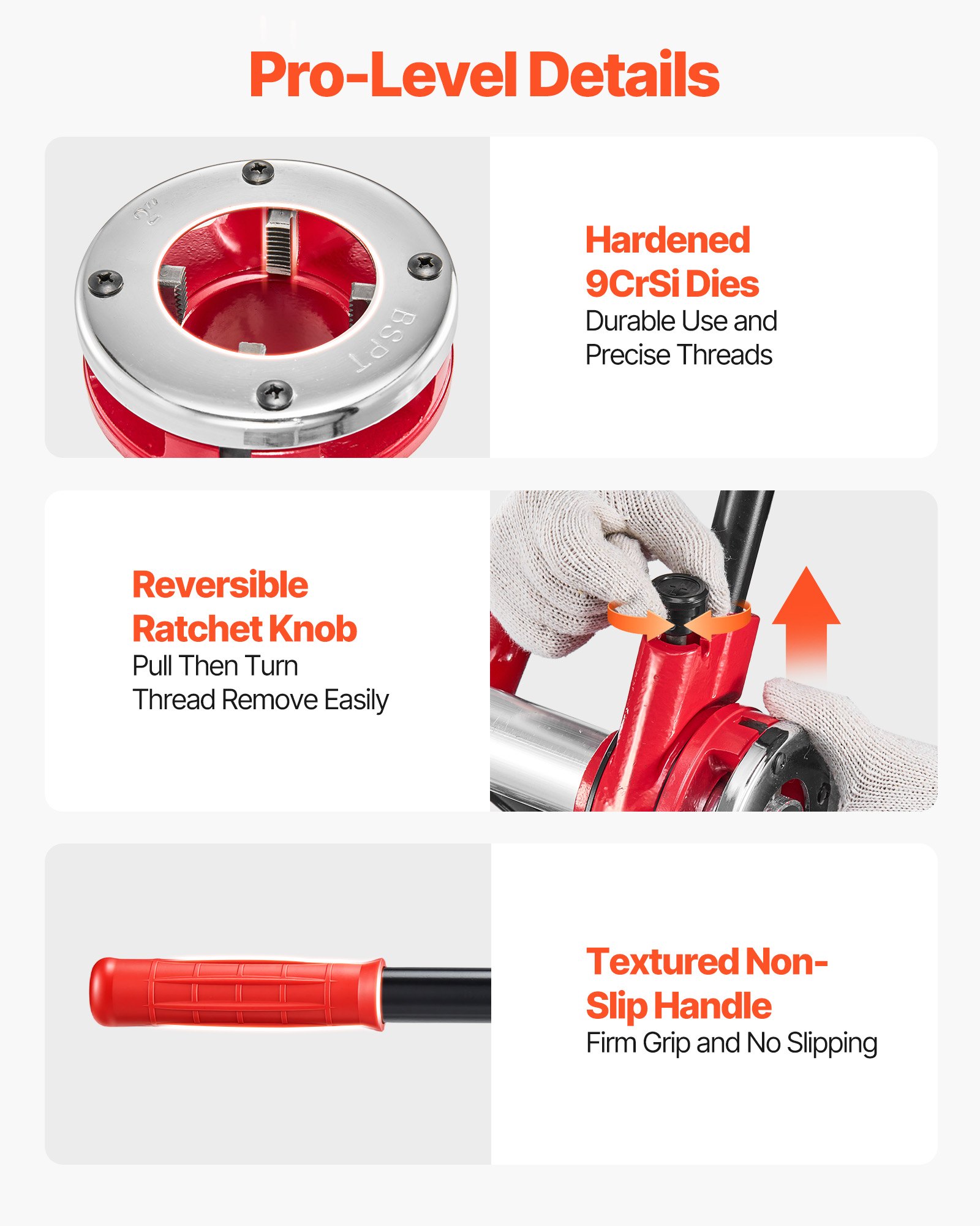 VEVOR Kit de Roscado de Tuberías con Trinquete, Roscadora Manual para Tubos con Trinquete, Juego de Terrajas con 7 Medidas BSPT, Mango y Maletín Portátil para Instalación y Reparación de Tuberías