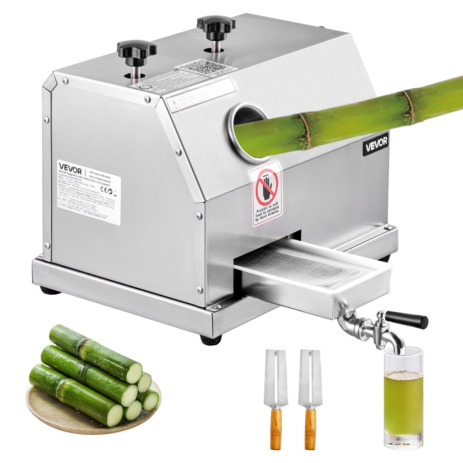 VEVOR Exprimidor Manual de Caña de Azúcar, Capacidad de Producción 50 KG/H, Puerto 62 mm, Máquina de Jugo con Ruedas, Extractor de Acero Inoxidable, Prensador para Uso Doméstico Comercial Restaurante
