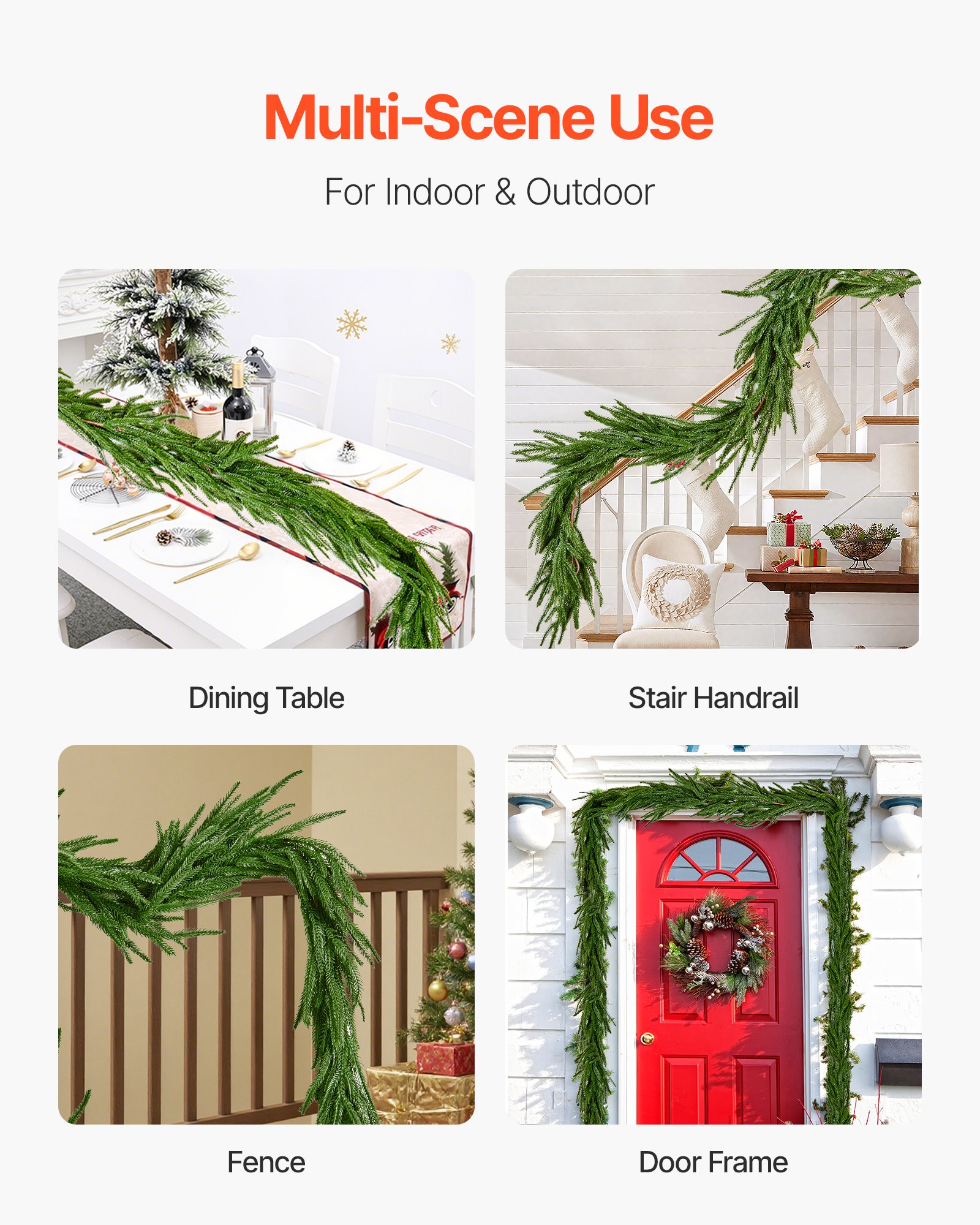 VEVOR Guirnalda Navideña de Pino Largo de 1524 mm Guirnalda Artificial de Plantas Decoración para Navidad en Interior y Exterior Ramas de Pino Corona para Escaleras, Chimeneas, Puertas, Barandillas