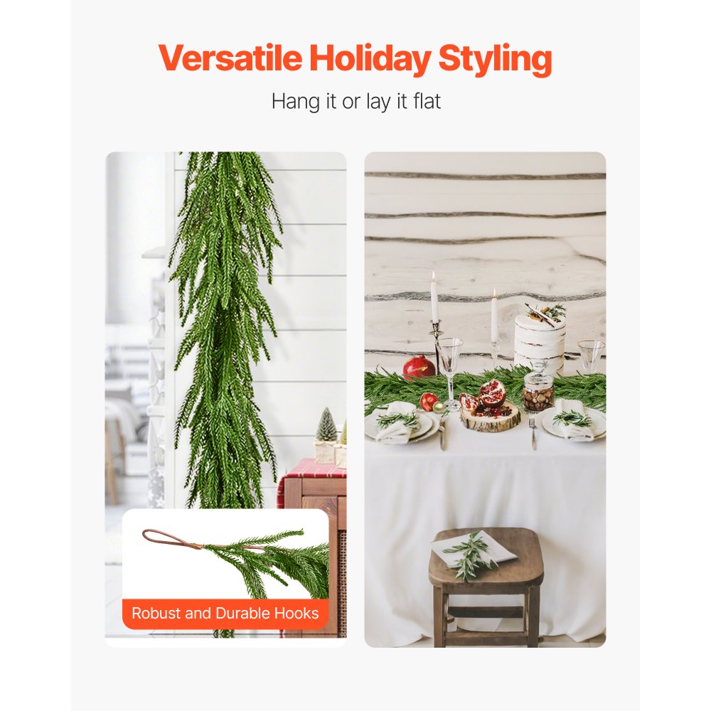 VEVOR Guirnalda Navideña de Pino Largo de 1828 mm Guirnalda Artificial de Plantas Decoración para Navidad en Interior y Exterior Ramas de Pino Corona para Escaleras, Chimeneas, Puertas, Barandillas