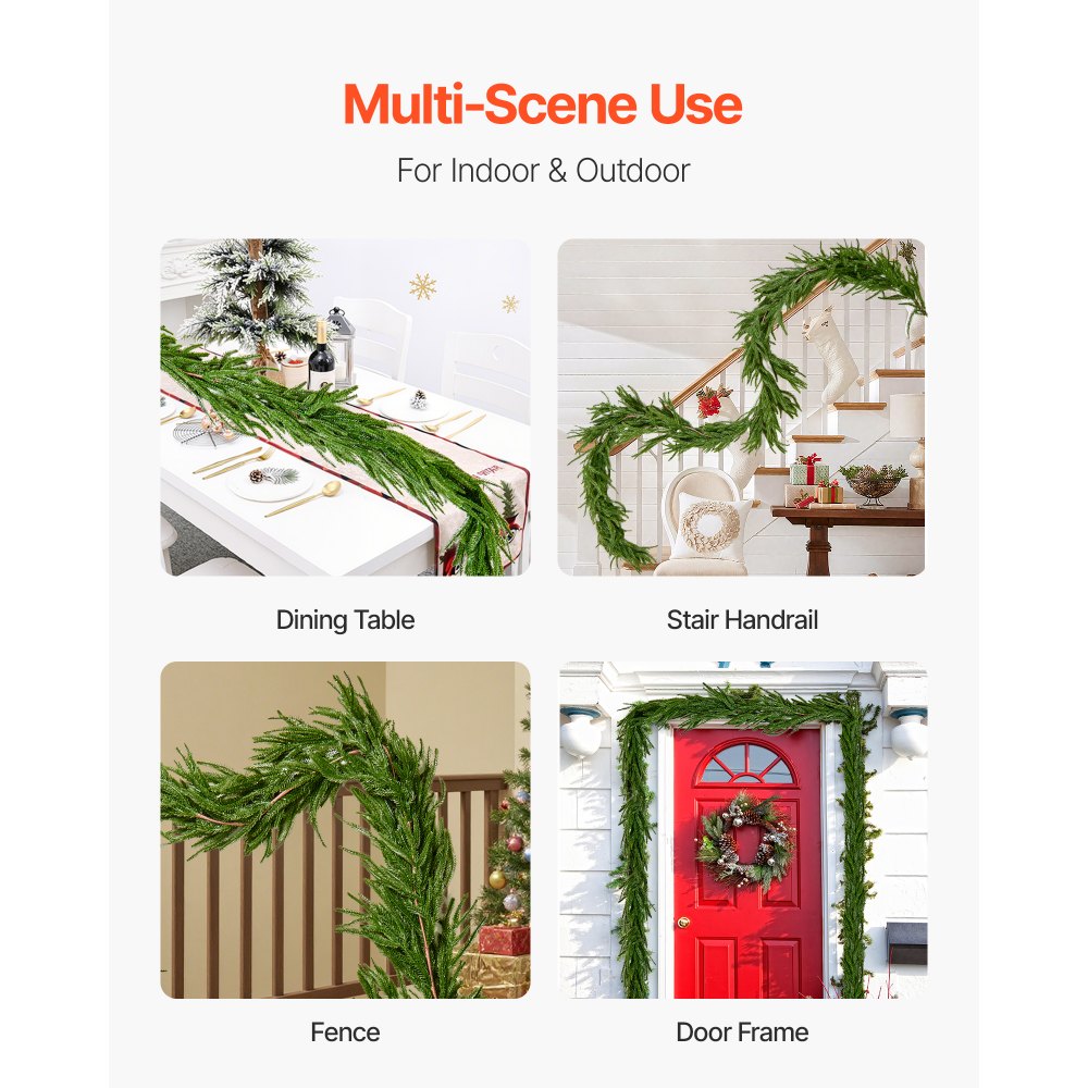 VEVOR Guirnalda Navideña de Pino Largo de 2750 mm Guirnalda Artificial de Plantas Decoración para Navidad en Interior y Exterior Ramas de Pino Corona para Escaleras, Chimeneas, Puertas, Barandillas