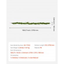 VEVOR Guirnalda Navideña Artificial 2750 mm Guirnalda de Pino para Decoración