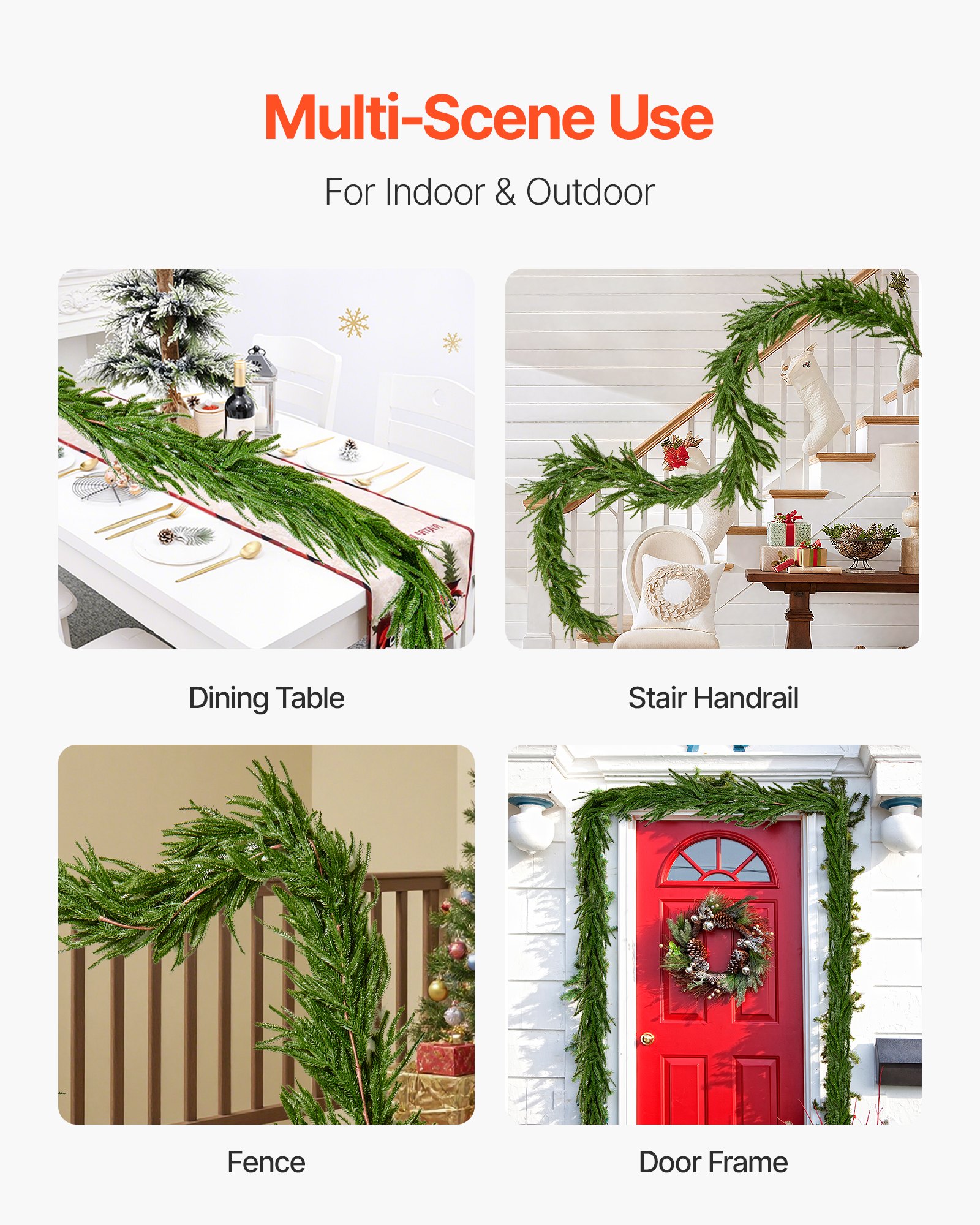 VEVOR Guirnalda Navideña de Pino Largo de 2750 mm Guirnalda Artificial de Plantas Decoración para Navidad en Interior y Exterior Ramas de Pino Corona para Escaleras, Chimeneas, Puertas, Barandillas