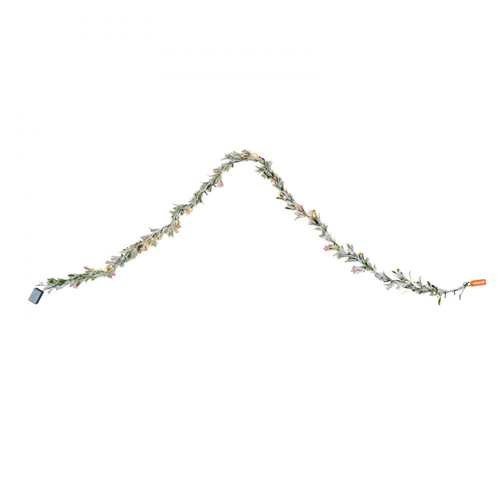 VEVOR Guirnalda Navideña Largo de 2750 mm Guirnalda Artificial con Cadena de Luces Decoración para Navidad con Bayas Rojas y Hojas de Olivo, Corona para Escalera, Chimenea, Puerta, Barandilla