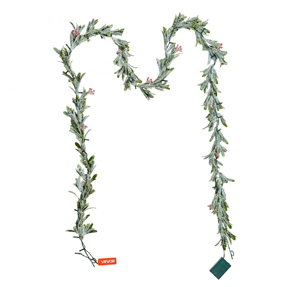 VEVOR Guirnalda Navideña Largo de 2750 mm Guirnalda Artificial con Cadena de Luces Decoración para Navidad con Bayas Rojas y Hojas de Olivo, Corona para Escalera, Chimenea, Puerta, Barandilla