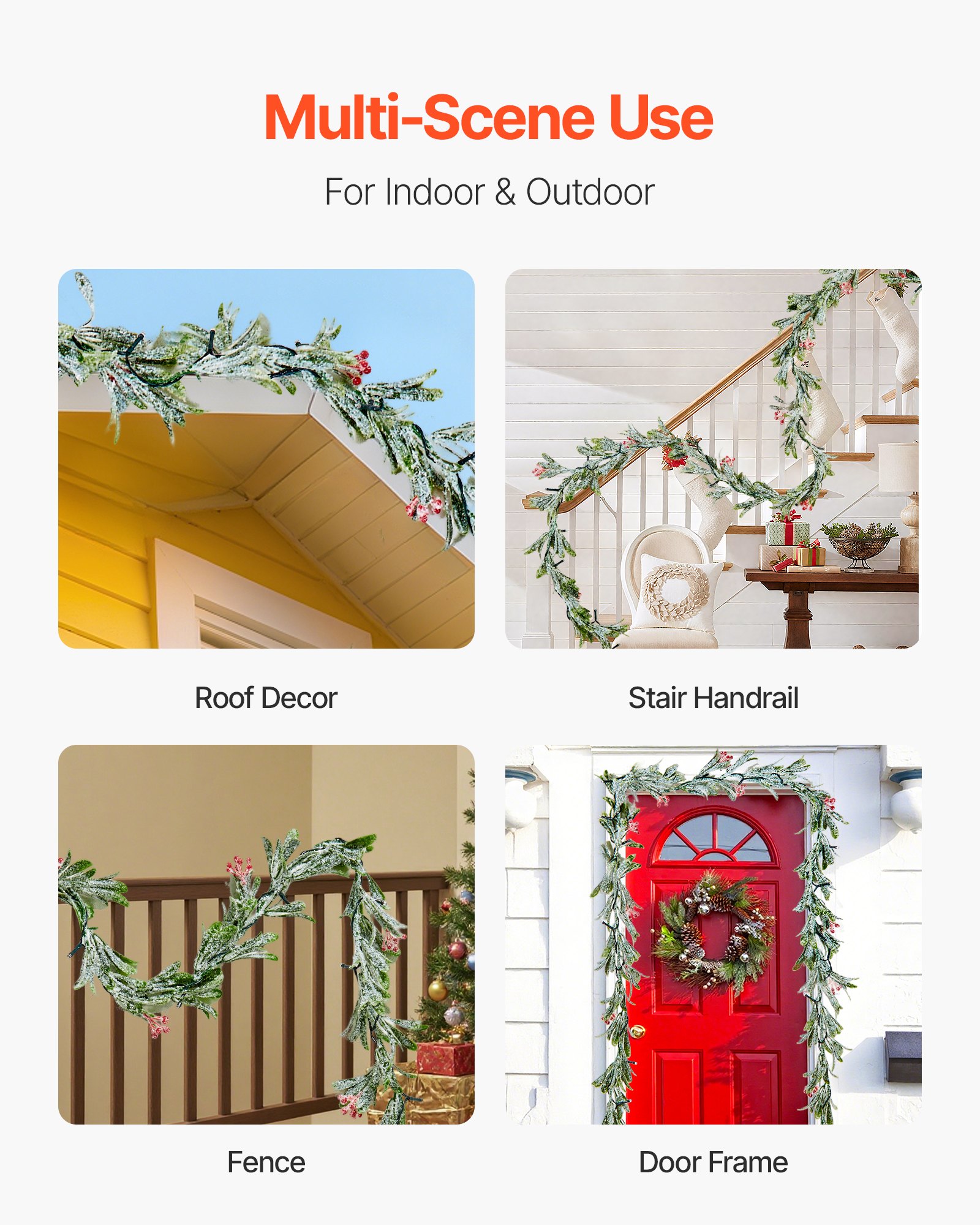 VEVOR Guirnalda Navideña Largo de 2750 mm Guirnalda Artificial con Cadena de Luces Decoración para Navidad con Bayas Rojas y Hojas de Olivo, Corona para Escalera, Chimenea, Puerta, Barandilla