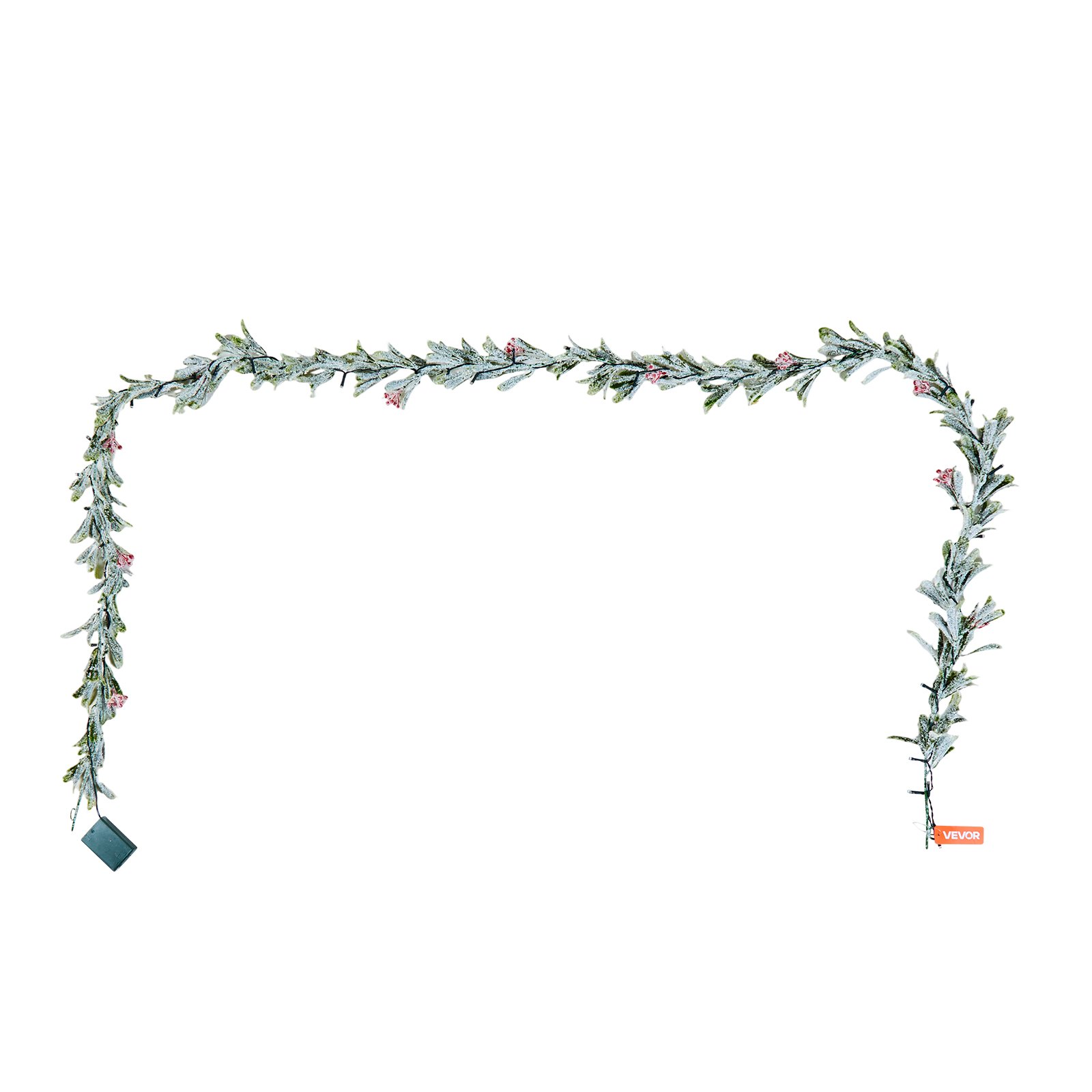 VEVOR Guirnalda Navideña Largo de 2750 mm Guirnalda Artificial con Cadena de Luces Decoración para Navidad con Bayas Rojas y Hojas de Olivo, Corona para Escalera, Chimenea, Puerta, Barandilla