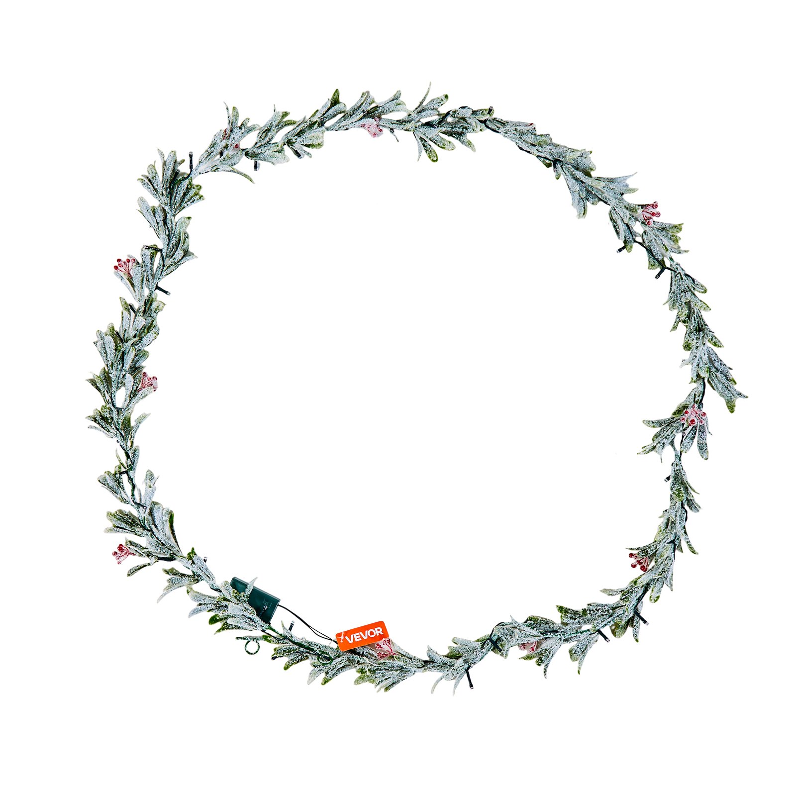 VEVOR Guirnalda Navideña Largo de 2750 mm Guirnalda Artificial con Cadena de Luces Decoración para Navidad con Bayas Rojas y Hojas de Olivo, Corona para Escalera, Chimenea, Puerta, Barandilla