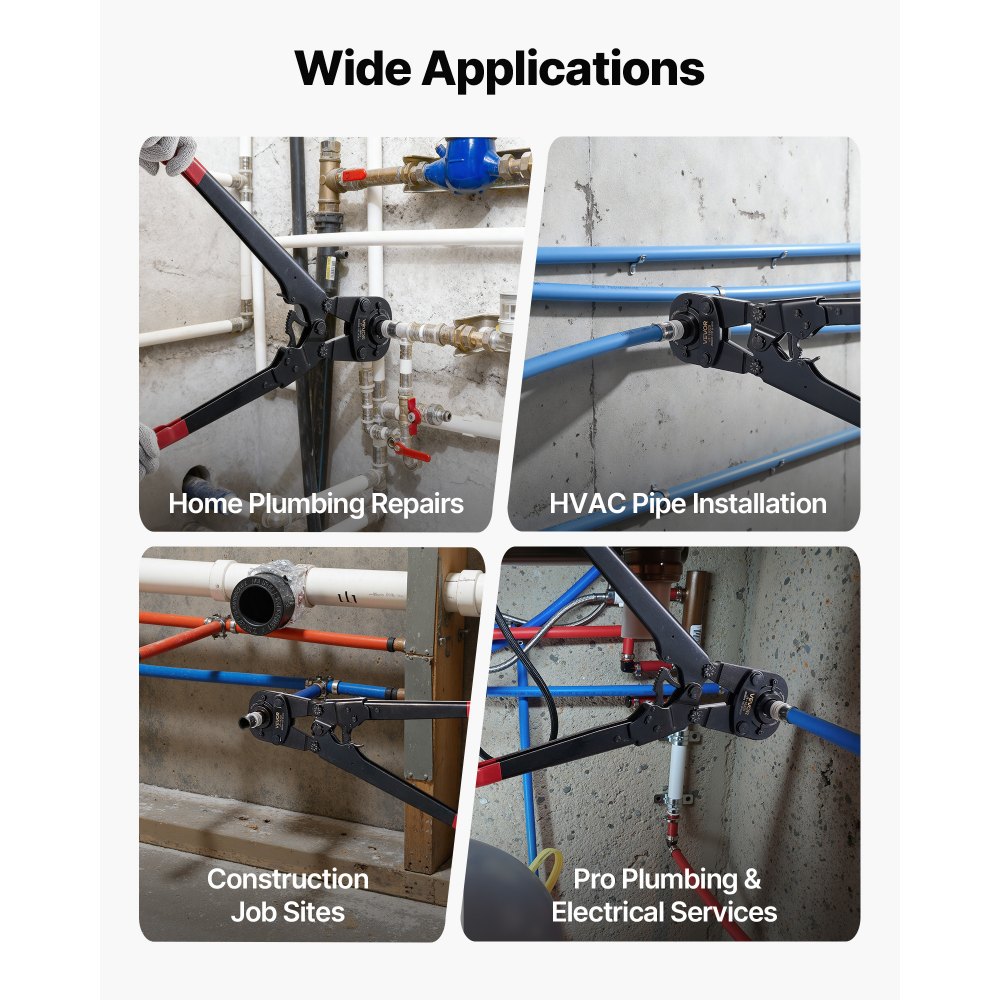 VEVOR Alicates Prensadores de Tuberías, Herramienta de Prensa para Tubos de PEX y Aluminio-plástico, con 5 Mordazas TH12 TH16 TH20 TH26 TH32 y Estuche, para Reparaciones, Instalaciones de Fontanería