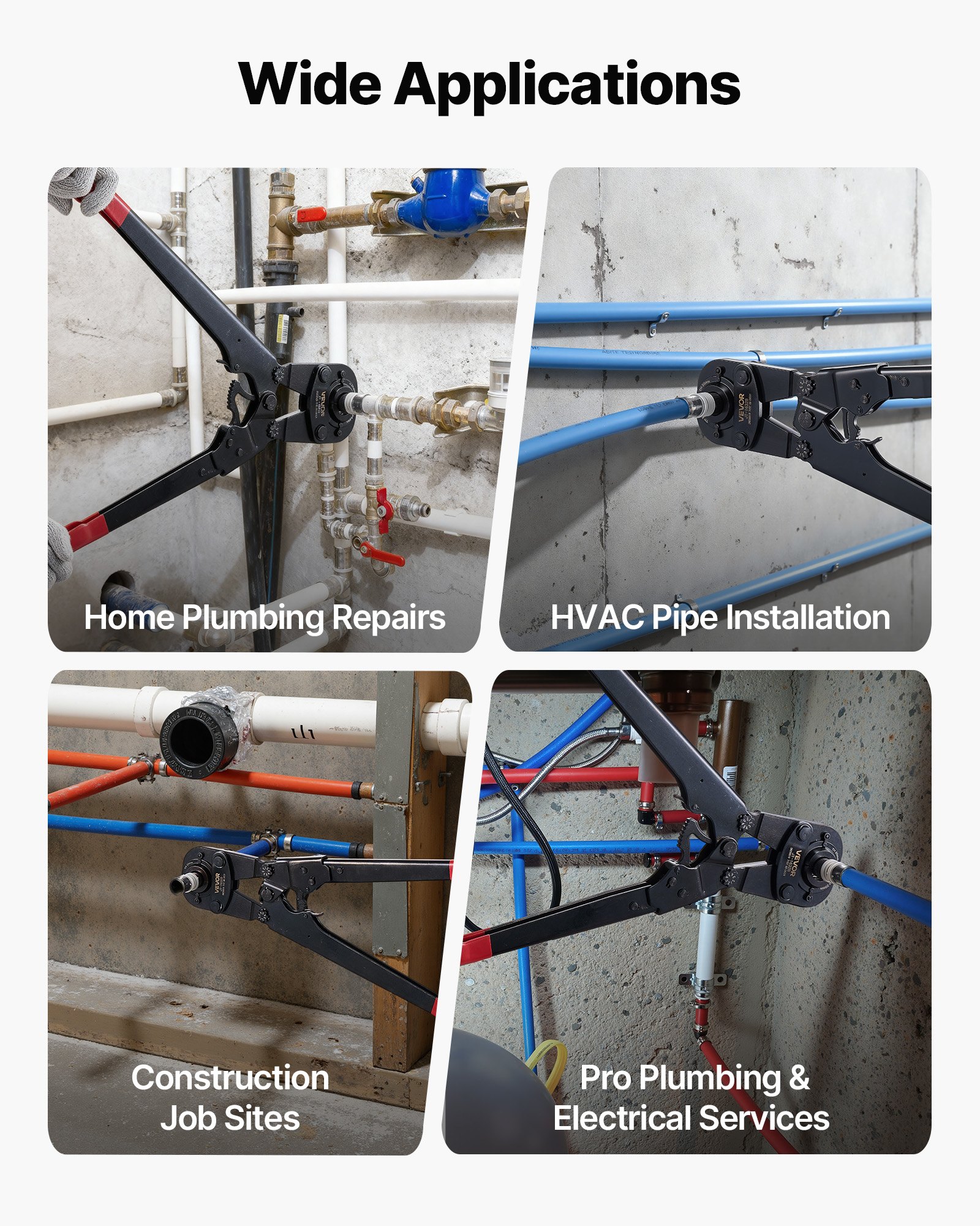 VEVOR Alicates Prensadores de Tuberías, Herramienta de Prensa para Tubos de PEX y Aluminio-plástico, con 5 Mordazas TH12 TH16 TH20 TH26 TH32 y Estuche, para Reparaciones, Instalaciones de Fontanería