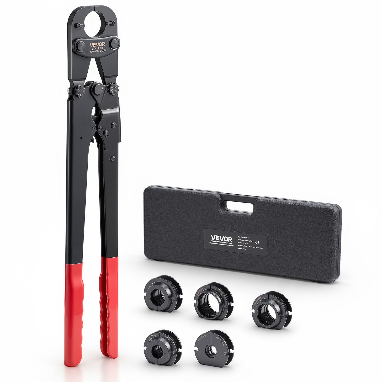 VEVOR Alicates Prensadores de Tuberías, Herramienta de Prensa para Tubos de PEX y Aluminio-plástico, con 5 Mordazas TH12 TH16 TH20 TH26 TH32 y Estuche, para Reparaciones, Instalaciones de Fontanería