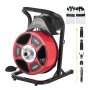 VEVOR Desatascador Eléctrico de Tuberías 15 m x 13 mm con Alimentación Manual por Cable de Acero, con 4 Cabezales para Fregadero WC, Pedal Neumático y Alcantarillado para Tuberías de 50 mm a 150 mm
