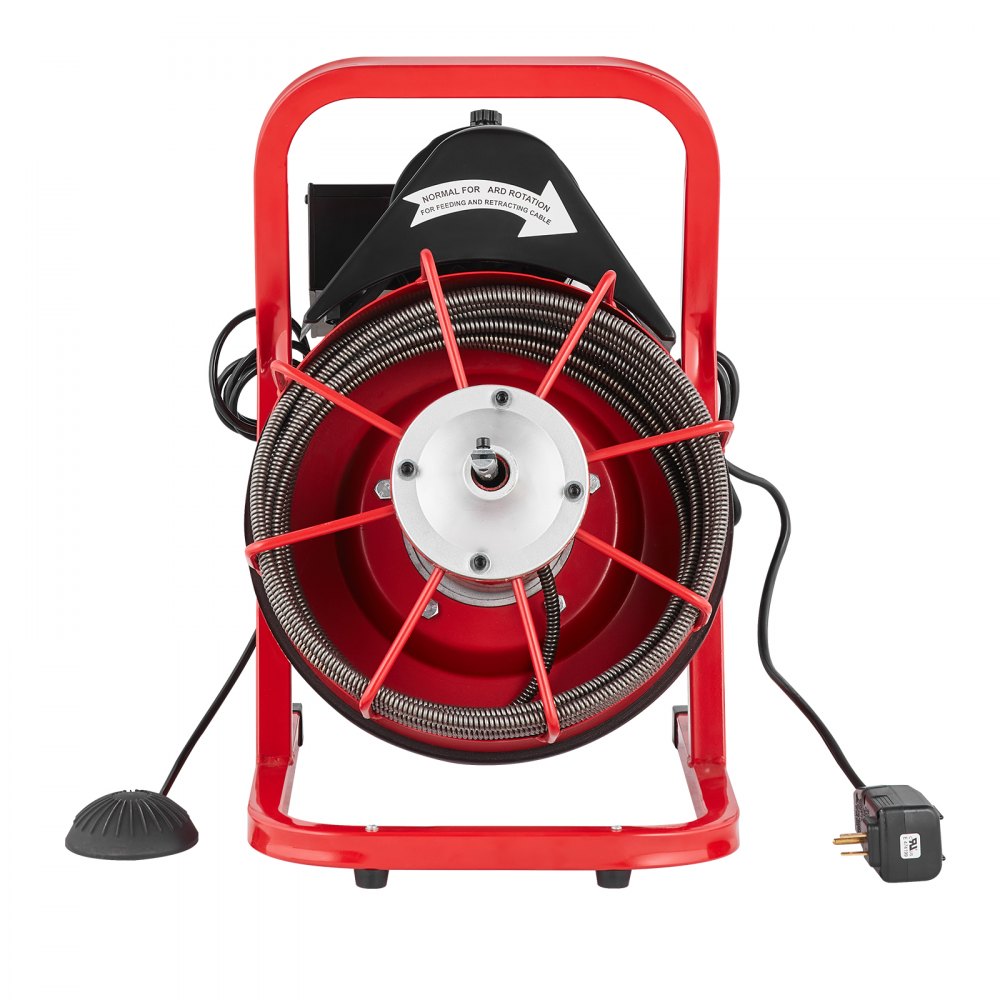 VEVOR Desbloqueador de Tuberías Eléctrico Máquina de Limpieza de Tuberías 12m x 0,95cm Limpiador de Tubos de Drenaje Manual con 4 Cortadores Accionamiento por Pie Neumático para Tuberías de 5-10 cm