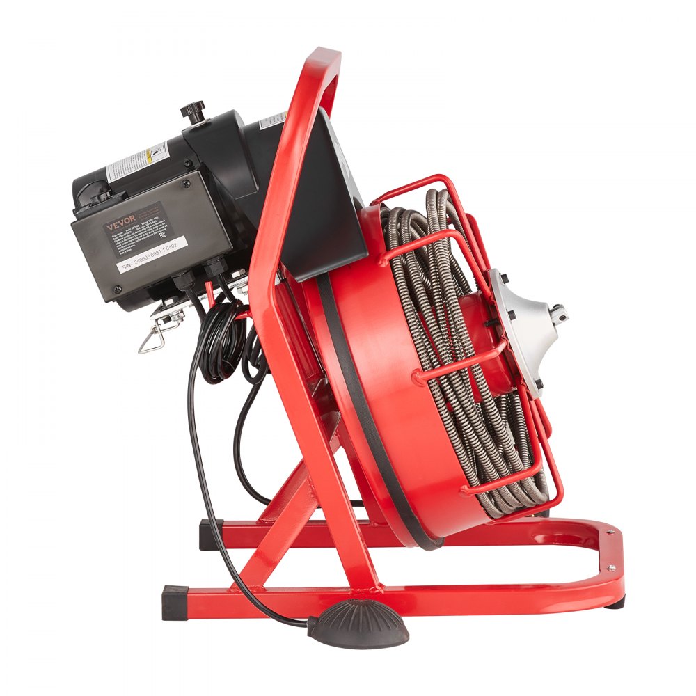 VEVOR Desbloqueador de Tuberías Eléctrico Máquina de Limpieza de Tuberías 12m x 0,95cm Limpiador de Tubos de Drenaje Manual con 4 Cortadores Accionamiento por Pie Neumático para Tuberías de 5-10 cm