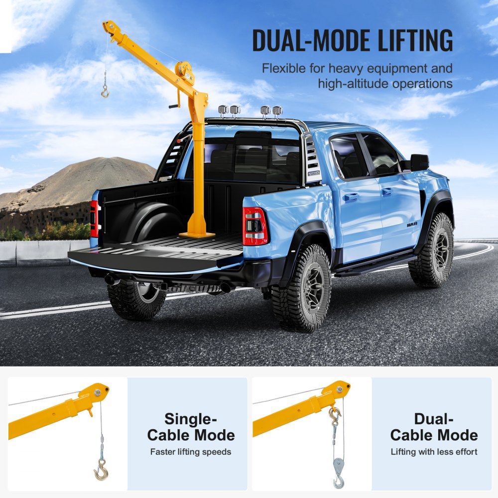 VEVOR Grúa Manual para Camión Carga de 499kg Grúa Plegable para Plataforma de Camión con Cabrestante manual, Grúa de Pluma de Acero para Camioneta con Giro de 360° para Levantar Mercancías en Fábrica