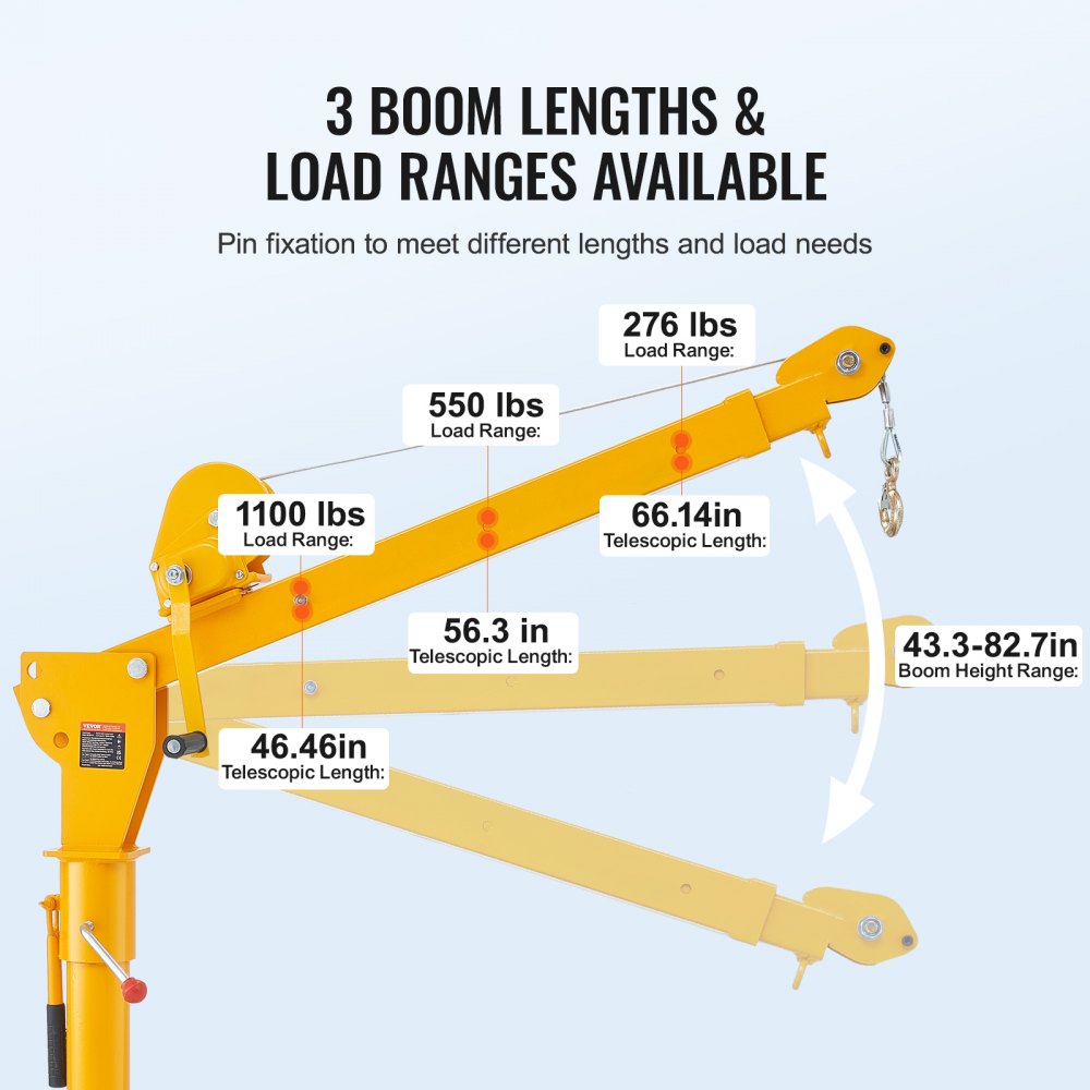 VEVOR Grúa Manual para Camión Carga de 499kg Grúa Plegable para Plataforma de Camión con Cabrestante manual, Grúa de Pluma de Acero para Camioneta con Giro de 360° para Levantar Mercancías en Fábrica