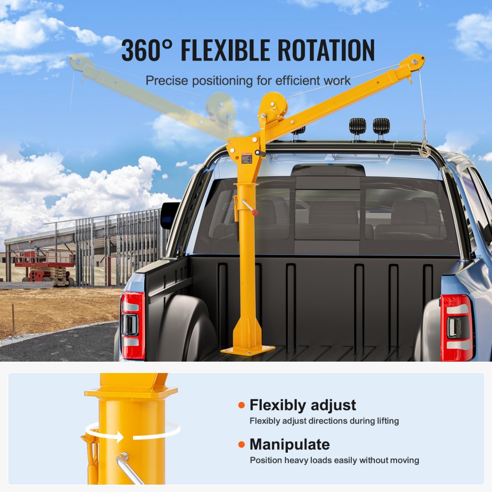 VEVOR Grúa Manual para Camión Carga de 499kg Grúa Plegable para Plataforma de Camión con Cabrestante manual, Grúa de Pluma de Acero para Camioneta con Giro de 360° para Levantar Mercancías en Fábrica